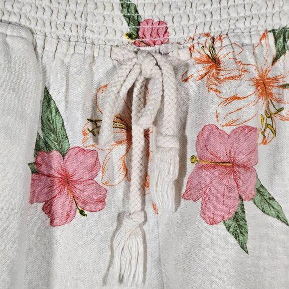 Floral Linen Blend Elastic Waist Shorts With Drawstring & Pockets By Bebop XL - Picture 9 of 14